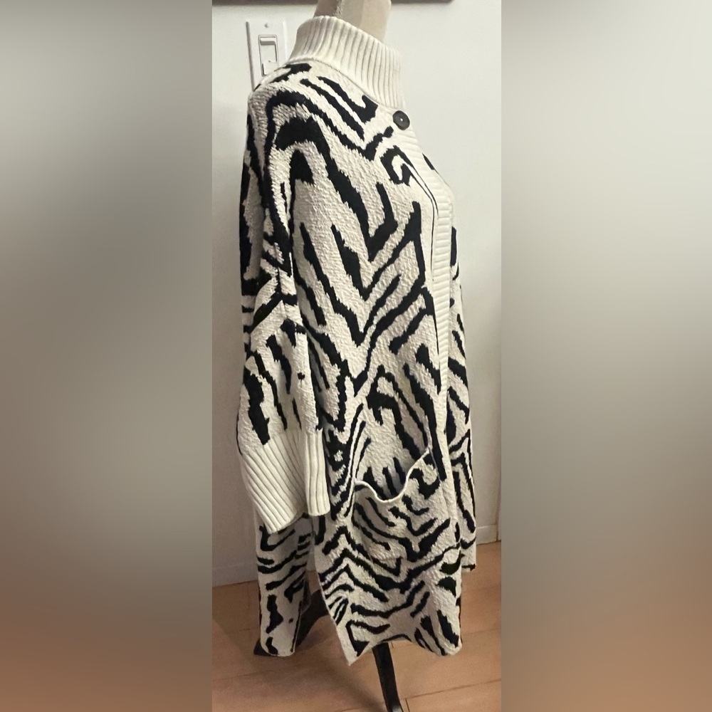 Funnel Neck ANIMAL PRINT CARDIGAN CHUNKY OVERSIZED THICK Cotton SWEATER XL - Picture 2 of 11
